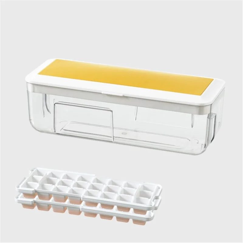 Food-grade Silicone Ice Cube Tray with Lid Easy Release Flexible Ice Cube Mold Box (BPA Free) (No FDA Certificate) - Yellow/Double Layer