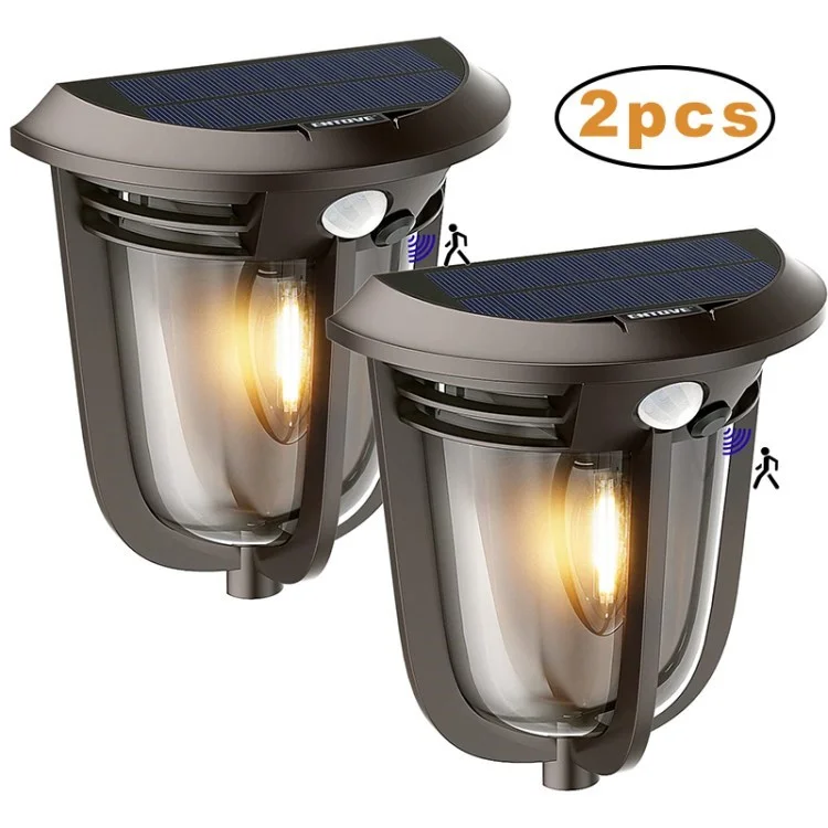 SLW0801 Motion Sensor Solar Light Front Door Hallway Gate Outdoor Waterproof Wall Light - 2Pcs