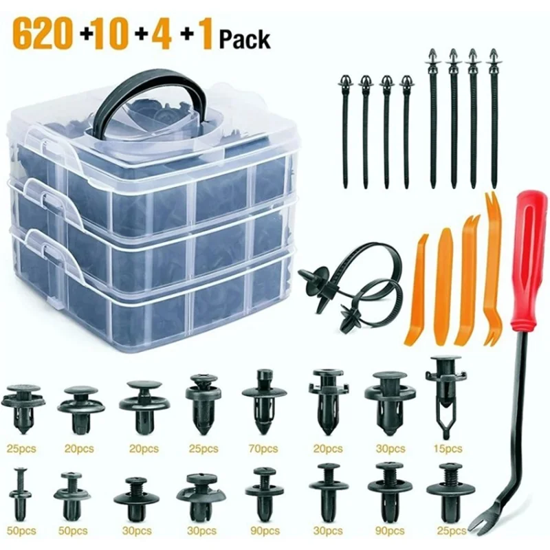 620pcs Auto Bumper Retainer Clips Car Kit de Fixation de Rivet en Plastique Car - 1 Jeu