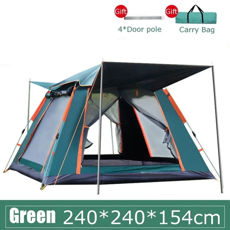 Tente De Cabine Instantanée Portable Imperméable Automatique 4 Portes Tente Familiale Avec Sac De Transport Pour Randonnée Extérieure Voyage - Mis À Jour / Vert