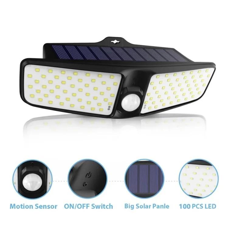 100-LED Motion Sensor Solar Outdoor Light Waterproof Wall Lamp for Backyard Garage Garden - 1PC