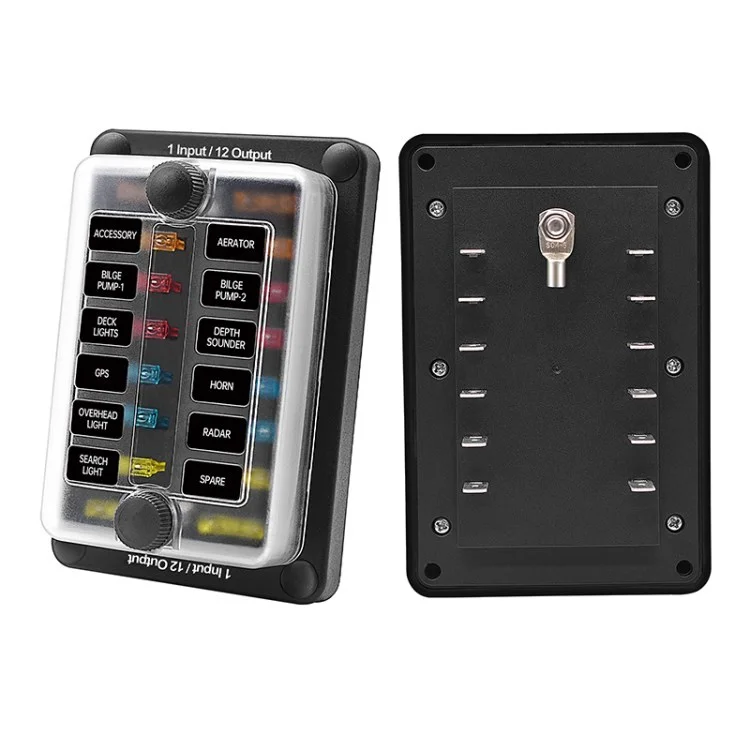 12-Way Fuse Box ATC/ATO Fuse Block for Car Vehicle RV Boat IP66 Waterproof Fuse Block - Black