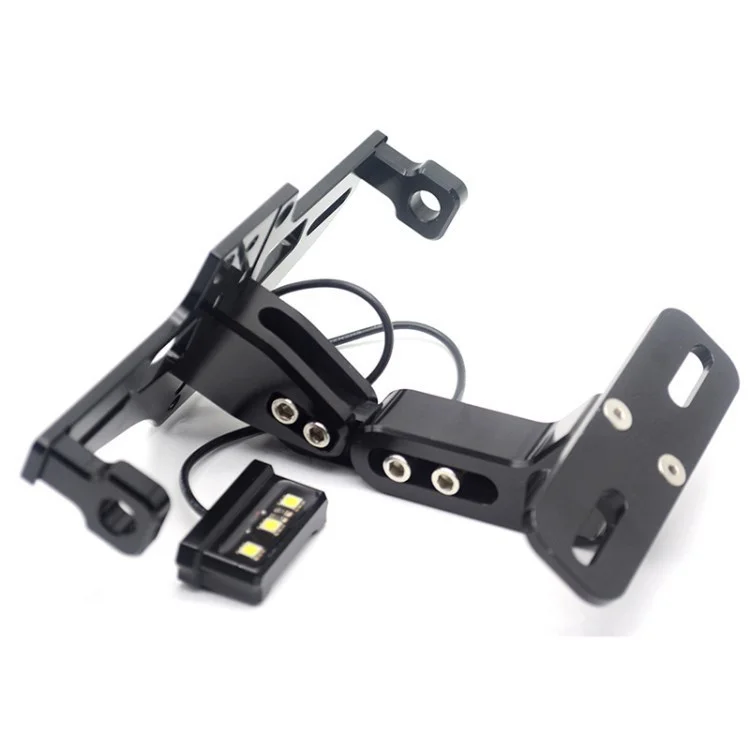 CNC Aluminium en Aluminium Plaque D'immatriculation Motorcycle du Support de la Plaque de Vélo de Vélos Télescopique Avec Lumière LED - le Noir