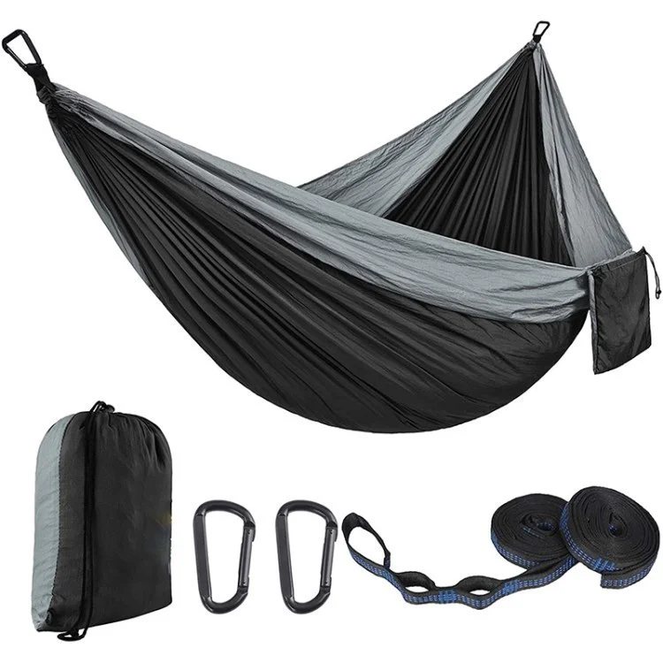 2-Person Camping Hammock 270x140cm Backpacking Tree Hammock for Traveling Hiking - Black-grey