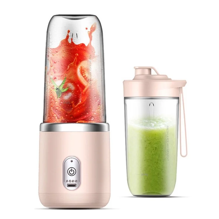 Mini USB Blender for Shakes Smoothies with 6 Blades Handheld Blender Juicer Juice Cup (No FDA, BPA-Free) - Pink/2 Cups