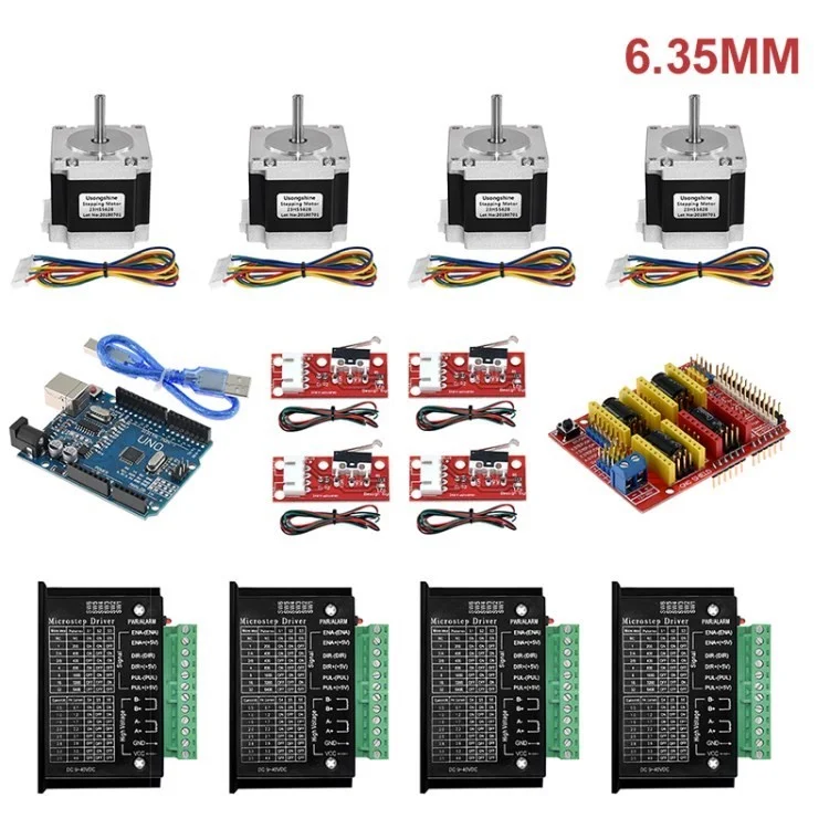 UNO CNC Kit with Controller + Shield + Nema 23 Stepper Motors + TB6600 + Limited Switches - 6.35mm