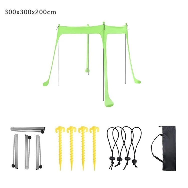 Beach Tent Canopy Anti-UV Outdoor Canopy Sun Shade Pop Up Beach Shelter with 4 Poles and Sandbag Anchors - Green/300x300x200cm