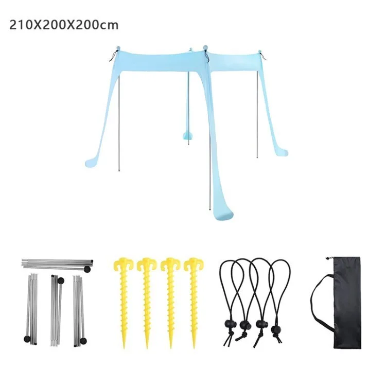 Beach Tent Canopy Anti-UV Outdoor Canopy Sun Shade Pop Up Beach Shelter with 4 Poles and Sandbag Anchors - Lake Blue/210x200x200cm