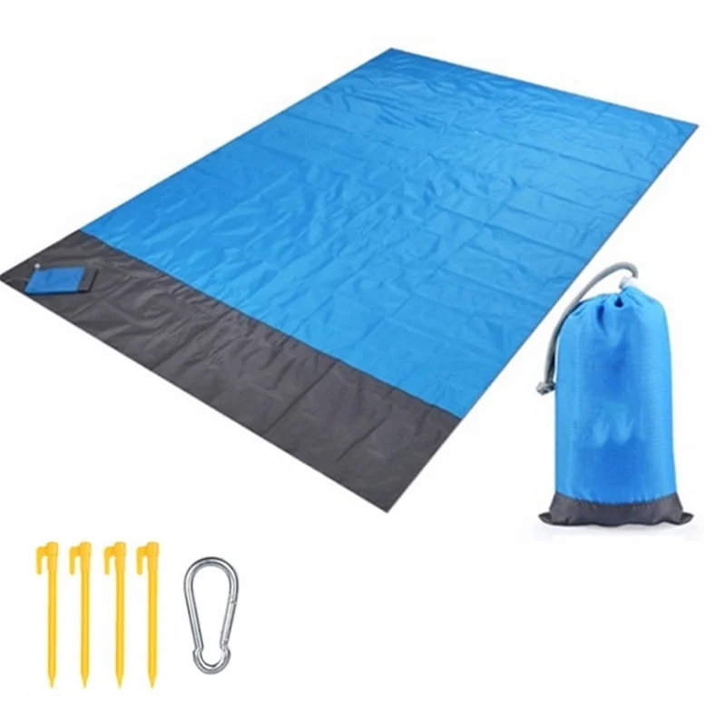 Couverture de Plage Mat de Pique-nique Extérieur 210x200cm Couverture de Voyage Portable Pliant Pour Family Park Beach Grass - Bleu