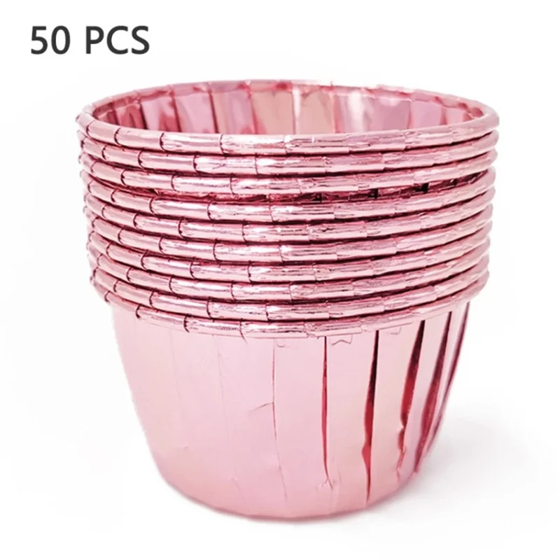 50pcs Cupcake Muffin Liners Disposs Cupcake Emballages Casse De Boulangerie Pour Les Collations De Pudding (avec Certification FDA, BPA Gratuitement) - Rose