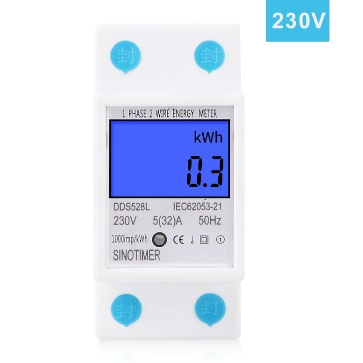 Sinotimer DDS528L LCD Affichage Nocturne Vision Power Watt KWH METER 110 / 230V 50HZ DIN RAIN ELECTRICITY Utilisation Du Moniteur - 230 V