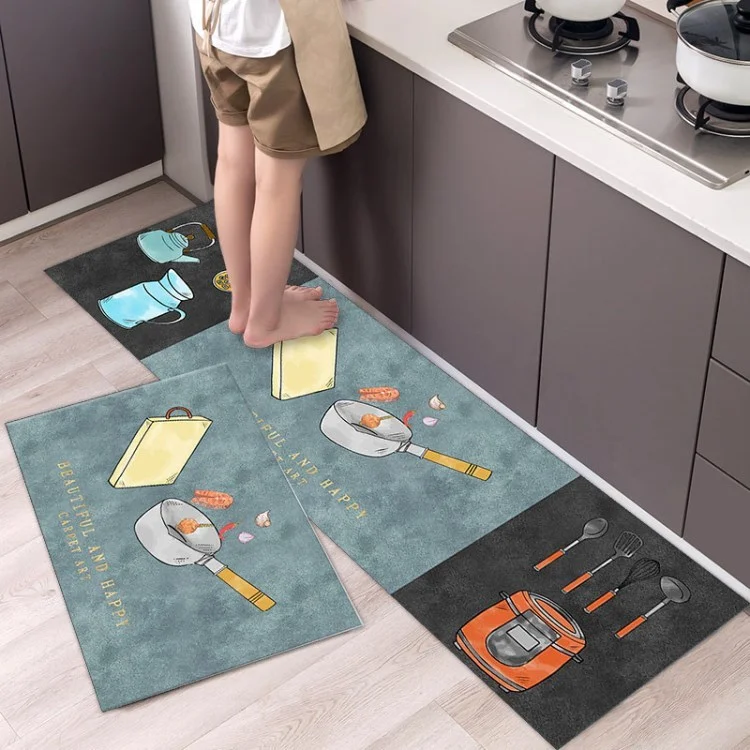 2Pcs/Set Non-slip Kitchen Floor Mat Cushioned Comfort Standing Pad Anti-fatigue Kitchen Runner Rug, Size: 40*60+40*120cm - QYSC-283