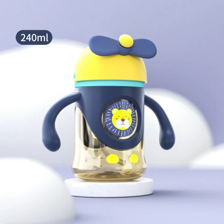 Silicone Baby Bottle Water Cup Children Bouteille de Paille (pas de Certificat de Fda, BPA Gratuit) - Bleu / 240 ml