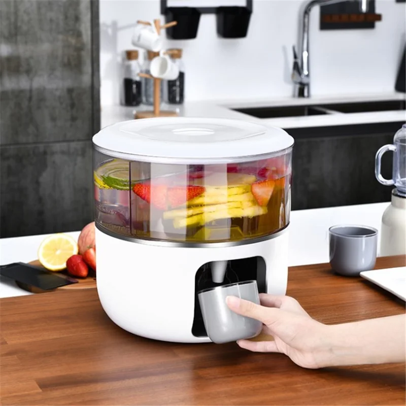 Rotating Refrigerator Beverage Dispenser Cold Kettle Drinks Juice Dispenser for Home (No FDA, BPA-Free) - White