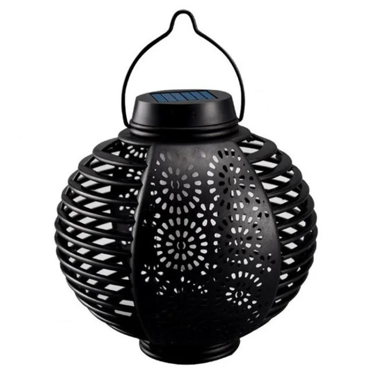 Ligera Solar de la Luz Solar Lámpara de Jardín al Aire Libre Tejido Colgante Luz Redonda Para la Cerca Del Árbol Decoración Del Patio - Negro