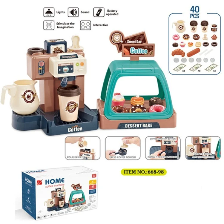 40pcs Kids Finge Role Play Toy Coffee Shop Con Macchina Da Caffè E Ciambelle - Blu Verde