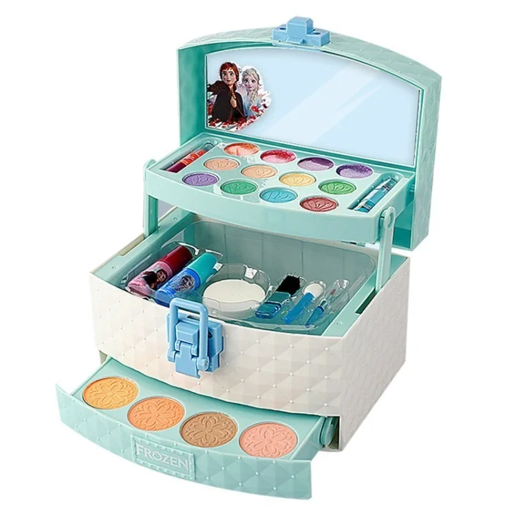 FROZEN D22726BB-1 Kinder Make-up Kit Echtes Make-up Set Mit Kosmetischem Fall Waschbare Make-up Spielzeug Für Kleinkind - Blau