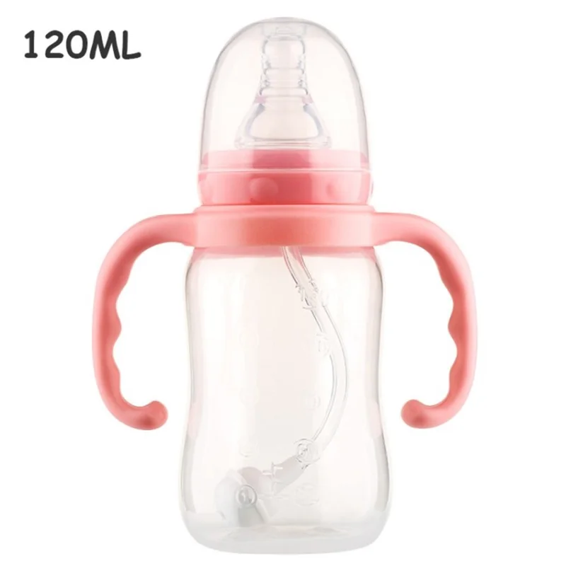 Toddler Feeding Bottle with Handles Food-grade Baby Bottles (No FDA, BPA-Free) - Pink/120ml