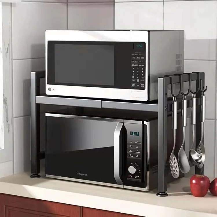 Microwave Oven Rack Toaster Stand Shelf Expandable Kitchen Countertop Storage Shelf - Black/1 Tier