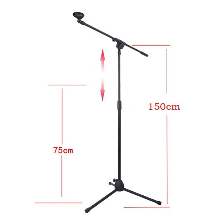 Portable Mic Tripod Folding Microphone Stand Universal Mic Mount Holder for Stage Performance - Black