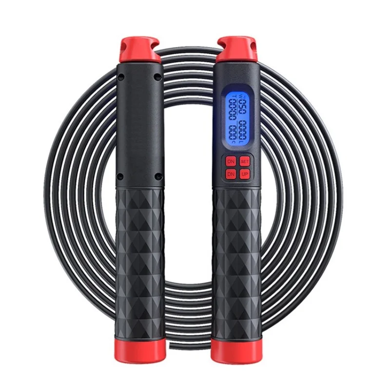 S09 Adjustable Skipping Rope with Digital Calorie and Loop Counter Jump Rope - Black/Red