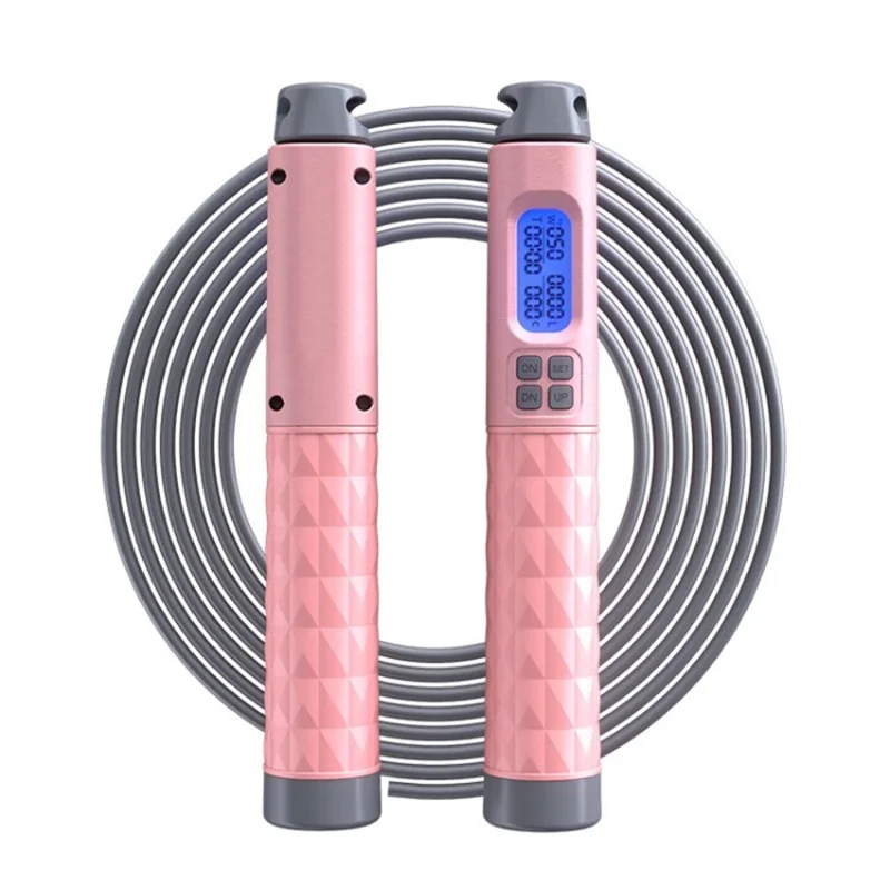 S09 Adjustable Skipping Rope with Digital Calorie and Loop Counter Jump Rope - Pink