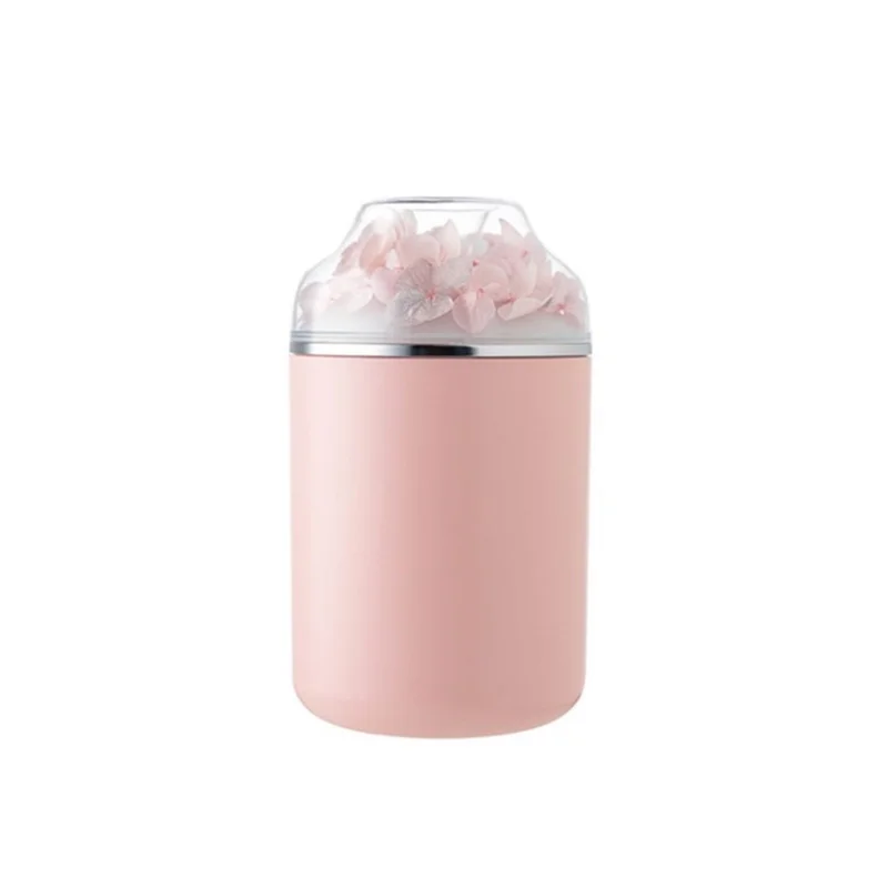 Mini Cool Mist Humidifier 280ml Everlasting Flower Air Humidifier Car Aroma Diffuser - Pink