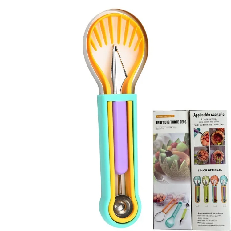 3-em 1 Scoop Slicer Fruit Fruit Knife Removedor de Sementes de Fruta Separador Para Sorvete de Melancia (sem FDA, Sem Bpa) - Cor Aleatória