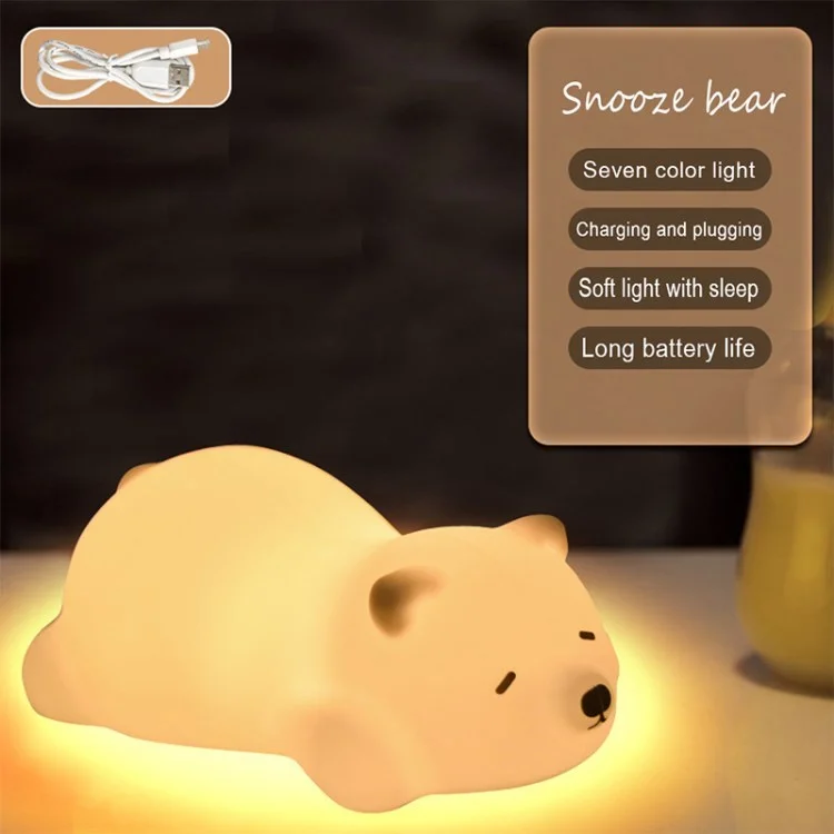 Créative Cartoon Kids Light USB Lampe de Lampe de Lampe Silicon - Ours Couché