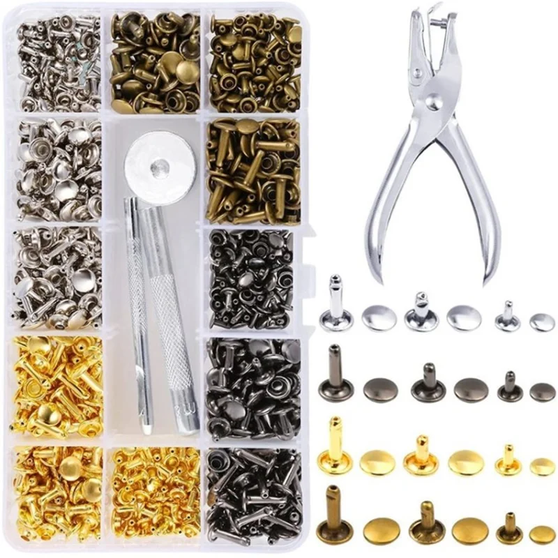 360Sets Rivets 4-Colors 3-Sizes Leather Studs with Setting Tools for Leather Repair Crafts