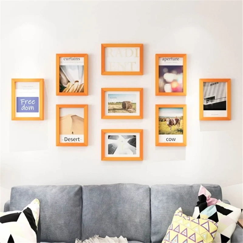 9Pcs 7-inch Picture Holder Photo Frame Set for Wall Tabletop Display - Orange