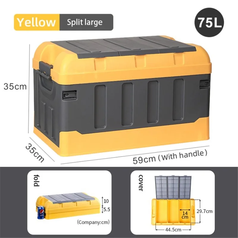 45L / 70L Car Storage Box Camper Luggage Storage Box Car Trunk Organizer, Chinese Packing - Yellow / 70L