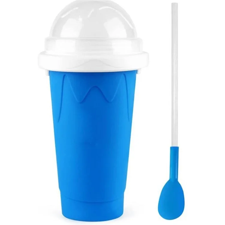 Reusable Smoothie Cup Iced Coffee Cups Straw Water Bottle Cooling Maker Cup Freeze Mug (PBA-Free, No FDA Certificate) - Blue