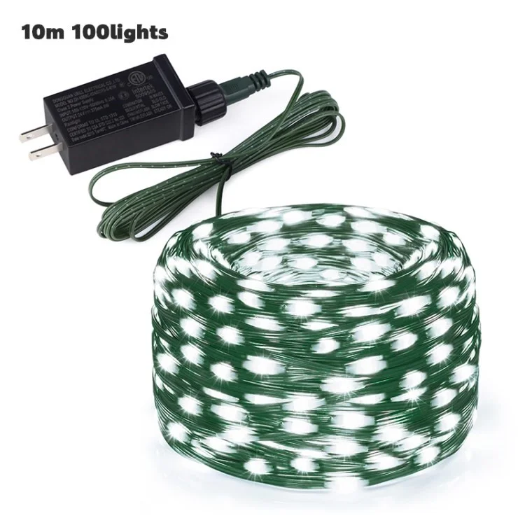 LED Solar Light String Fairy Light Outdoor Waterproof Patio Lights with 8 Modes Timer for Fence Christmas Tree Party Decoration - White Light/EU Plug/10M/100 LEDs