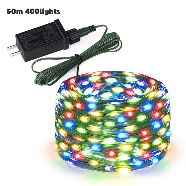 LED Solar Light String Fairy Light Outdoor Waterproof Patio Lights with 8 Modes Timer for Fence Christmas Tree Party Decoration - Colorful Light/EU Plug/50M/400 LEDs