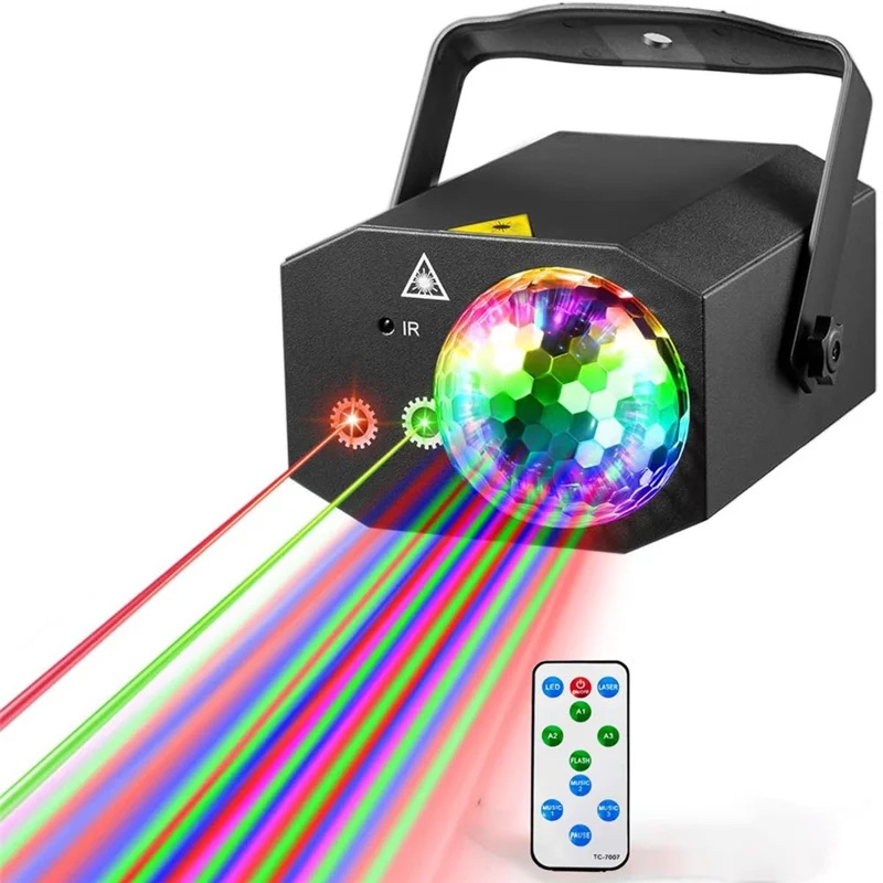 L16 Multi-functional Disco DJ Strobe Light Remote Control Sound Activated Stage Projector for Birthday Bar Show - Black / US Plug