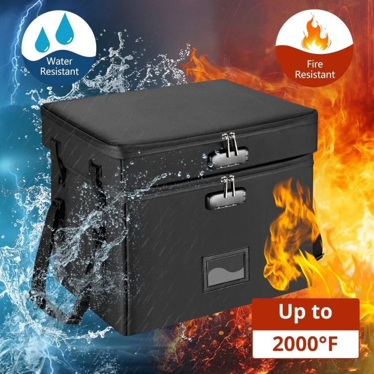 MUIFA Fireproof Document Bag + File Box Collapsible Document Organizer for Letter / Legal Folder