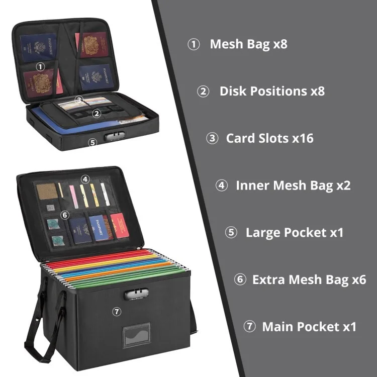 MUIFA Fireproof Document Bag + File Box Collapsible Document Organizer for Letter / Legal Folder