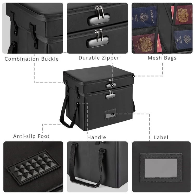 MUIFA Fireproof Document Bag + File Box Collapsible Document Organizer for Letter / Legal Folder
