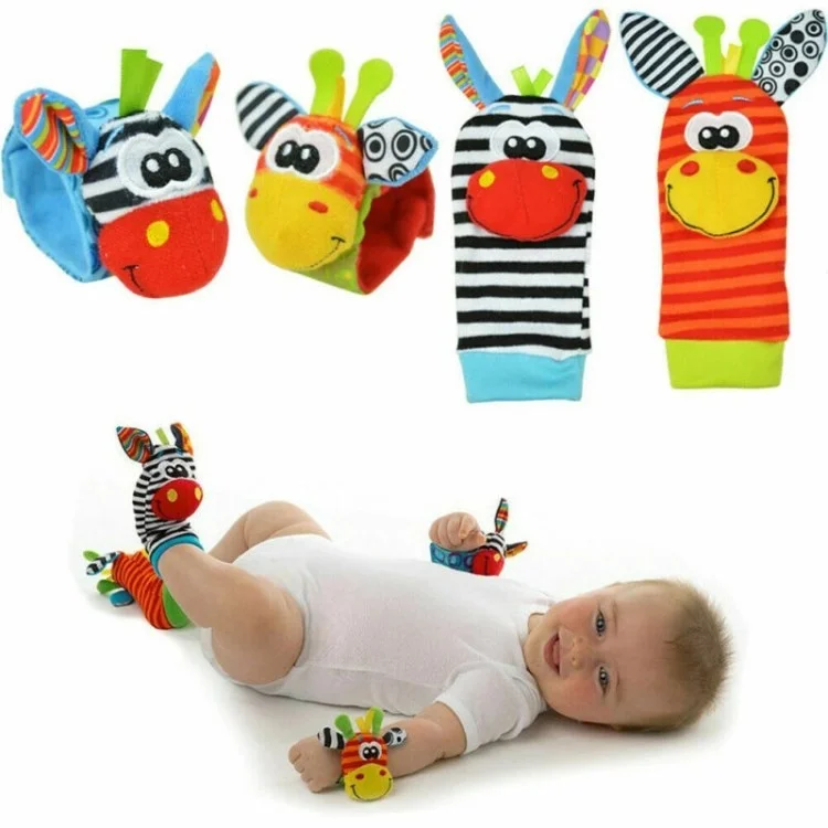 Sozzy 2pcs Baby Soft Foot Finders + 2pcs Запястья на Запястье Устанавливают Милые Животные Мягкие Детские Носки с Погремушками.
