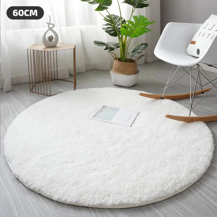 Non-Slip Carpet Soft Absorbent Runner Round Floor Mat Washable Rug - White / 60cm Diameter