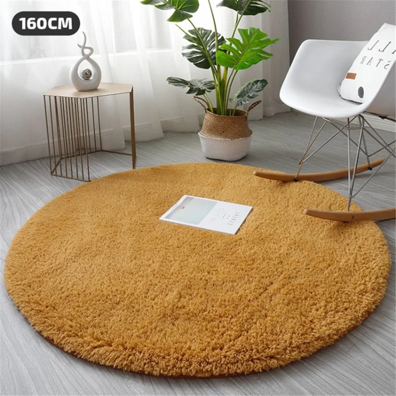 Non-Slip Carpet Soft Absorbent Runner Round Floor Mat Washable Rug - Khaki / 160cm Diameter