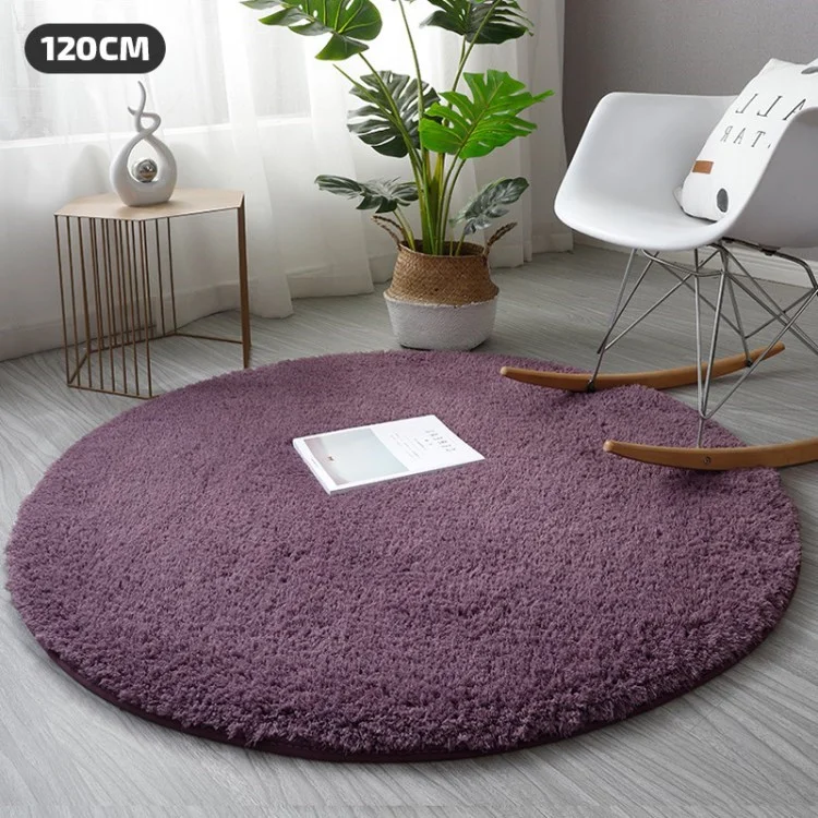 Non-Slip Carpet Soft Absorbent Runner Round Floor Mat Washable Rug - Purple / 120cm Diameter