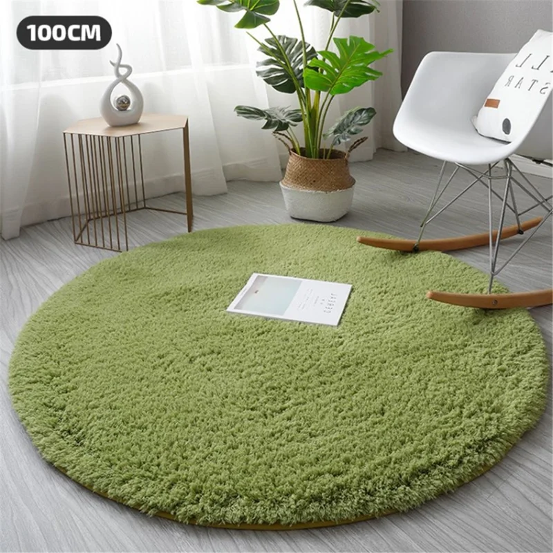 Non-Slip Carpet Soft Absorbent Runner Round Floor Mat Washable Rug - Green / 100cm Diameter