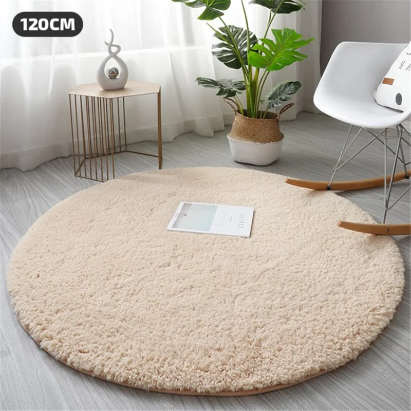 Non-Slip Carpet Soft Absorbent Runner Round Floor Mat Washable Rug - Camel / 120cm Diameter