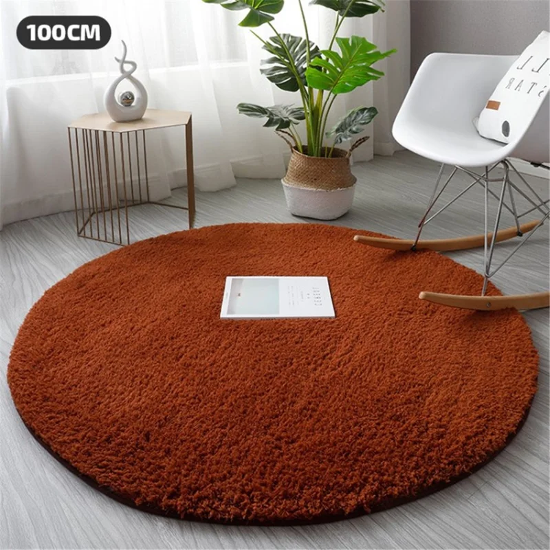 Non-Slip Carpet Soft Absorbent Runner Round Floor Mat Washable Rug - Coffee / 100cm Diameter