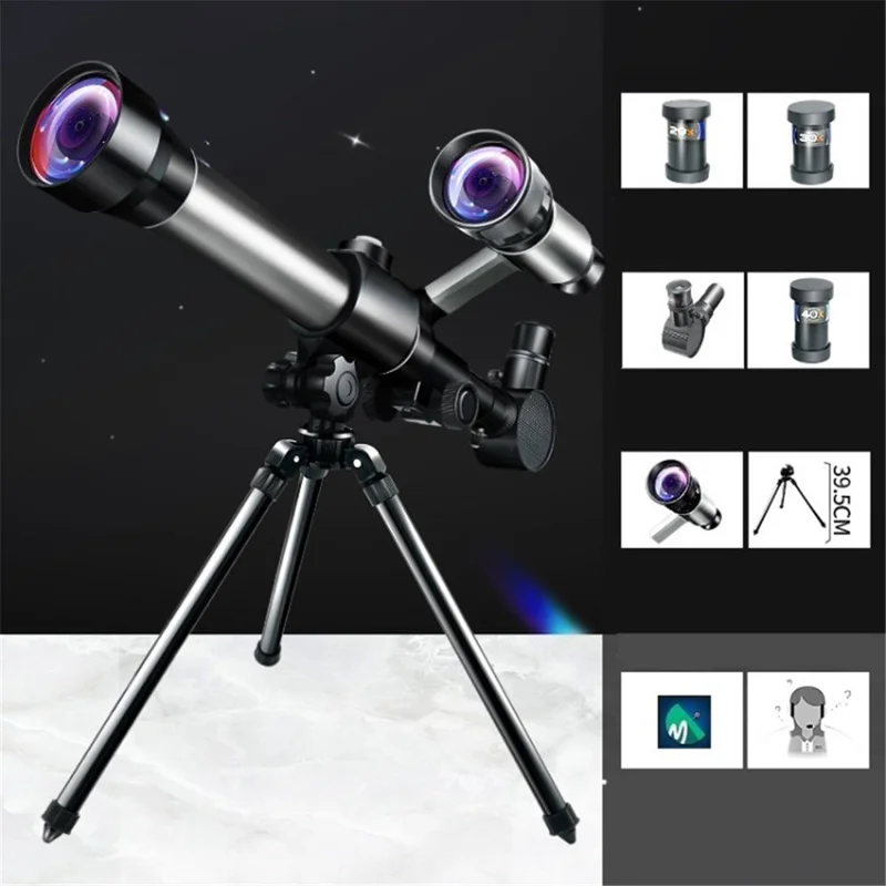 Astronomical Telescope HD Refractor Telescope with 20X 30X 40X Zooming Lens Space Monocular for Kids Beginner - Grey