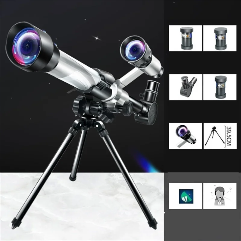 Astronomical Telescope HD Refractor Telescope with 20X 30X 40X Zooming Lens Space Monocular for Kids Beginner - Silver