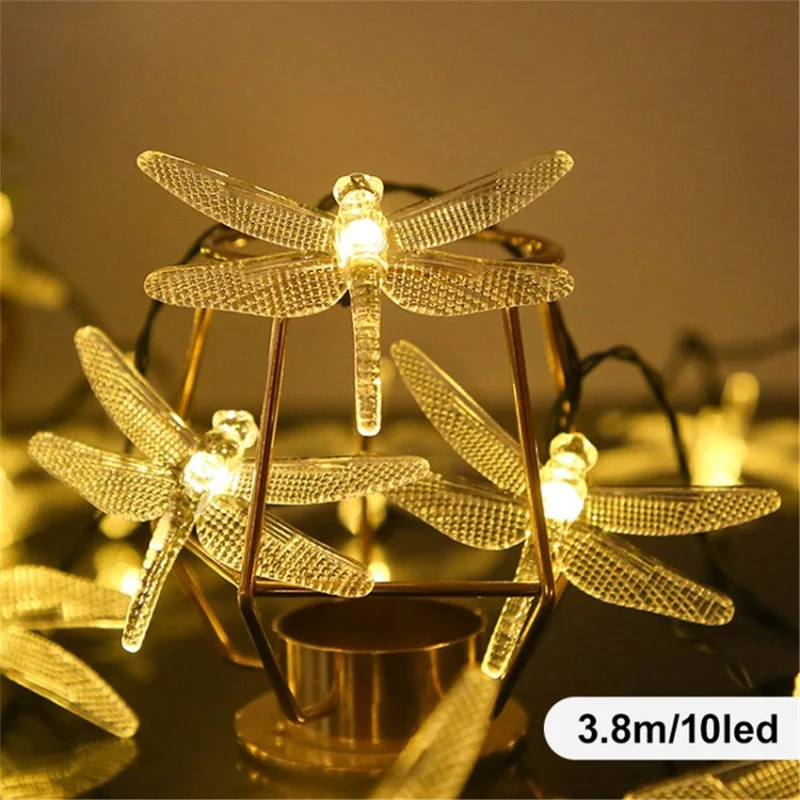 Dragonfly Solar String Lights Waterproof Fairy Lights Gift for Patio Homes Gardens - Warm / 3.8m 10 Lights / 2 Modes