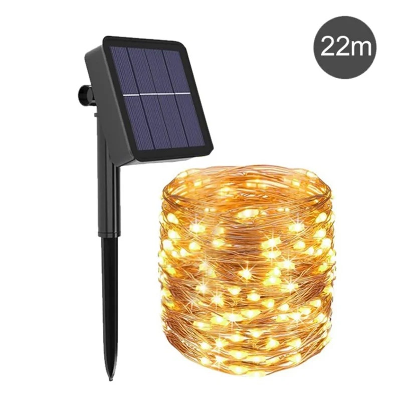 Outdoor Solar Fairy String Light Adjustable Waterproof Durable Silver Wire Light for Patio Garden Christmas Decoration - Warm Light / 22m